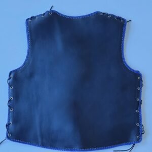 black leather vest with blue braids