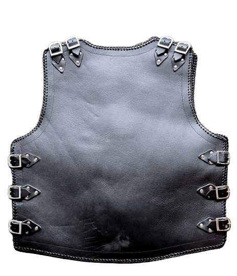 Black Leather Vest with Black Straps - Leather Direct